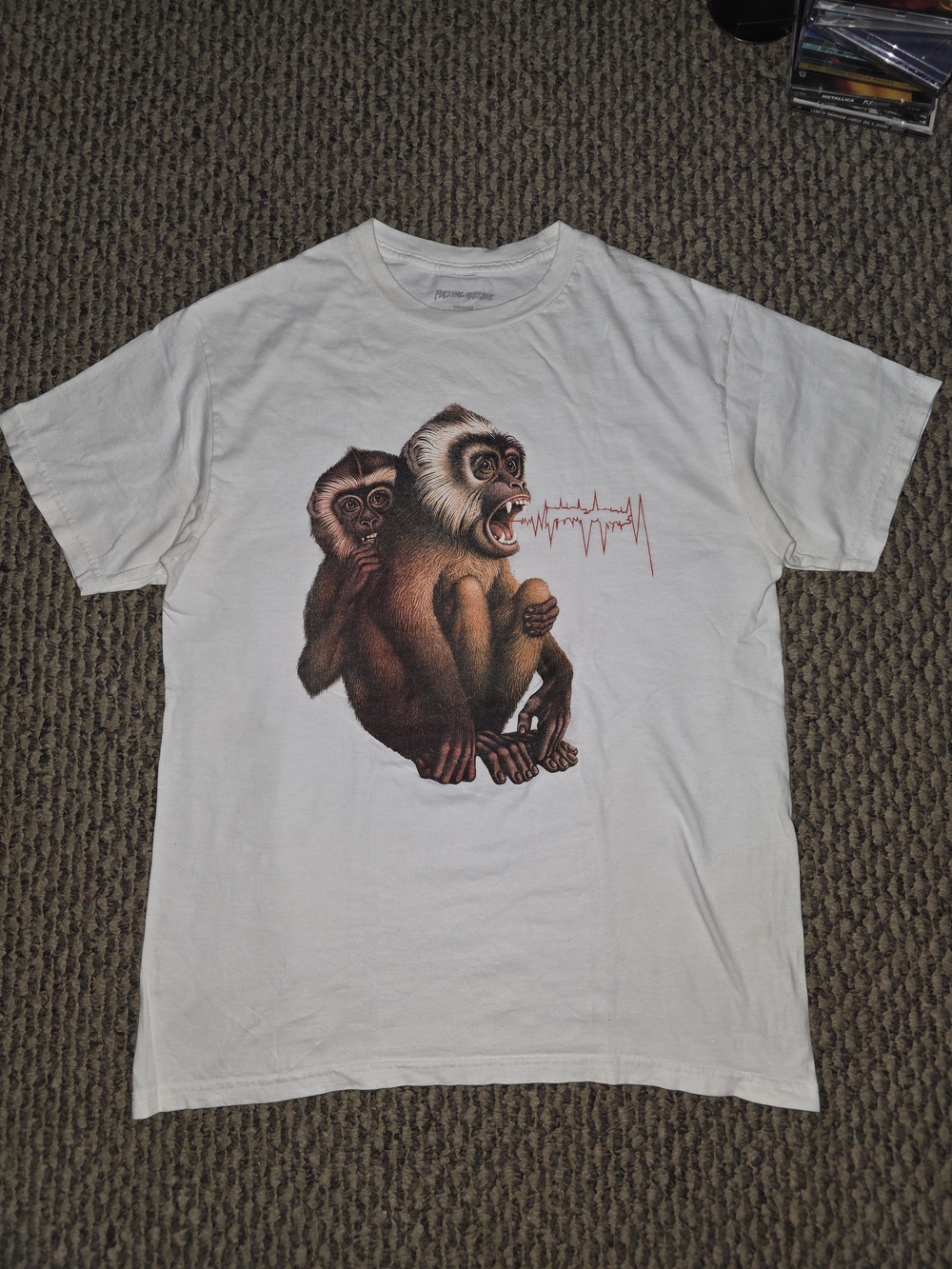 FA White Short-Sleeve T-Shirt with Brown Monkey Graphic and Red Accent